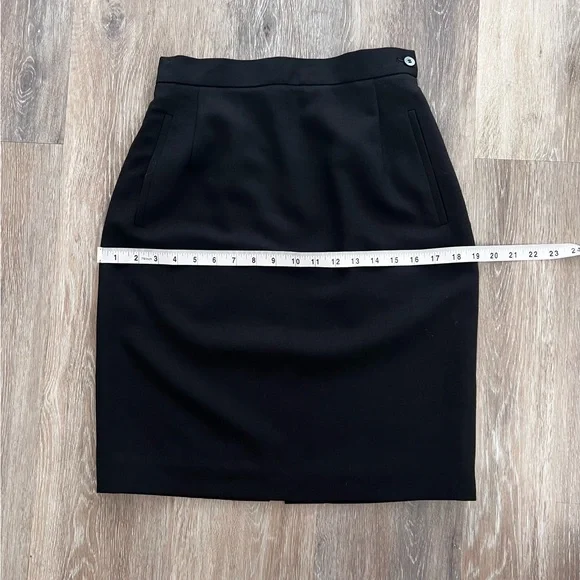 I Magnin Black Wool Pencil Skirt Size 6 Vintage Retro Pockets